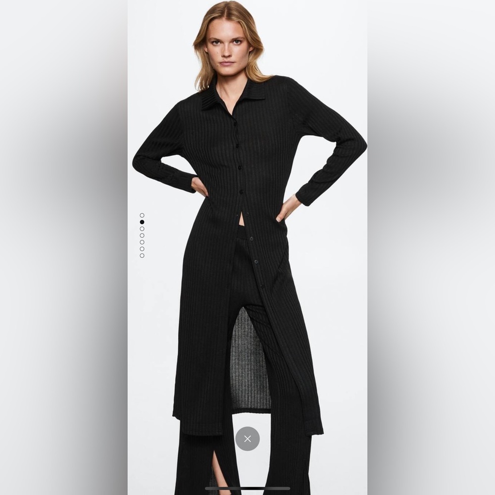 Mango black ribbed long cardigan and ribbed side slit pants